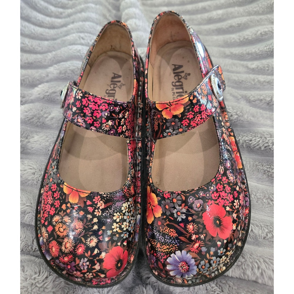 Alegria Paloma Multi Color Floral Patent Leather Mary Jane Clogs Shoes 36 - Picture 2 of 10
